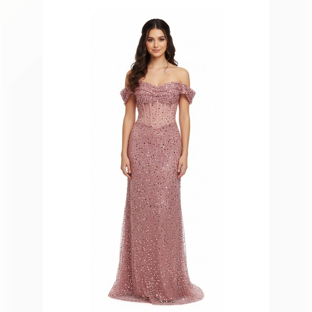 Pink Off-Shoulder Evening Gown